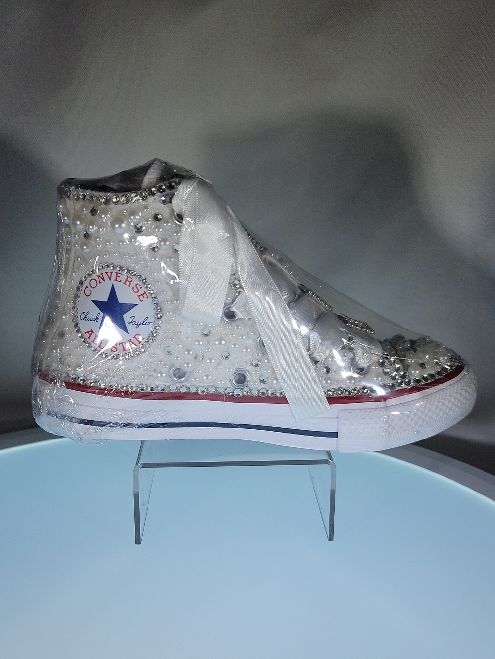 Converse Kids White Hi-Top Sneakers with Pearl and Crystal Embellishments